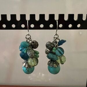 Turquoise and Silver Beaded Earrings EUC